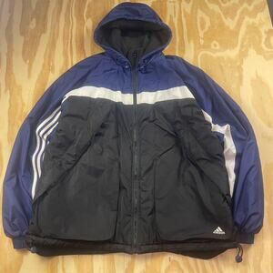 Vintage Y2K Adidas Hooded Puffer Jacket – Blue/Black – Men’s XL
